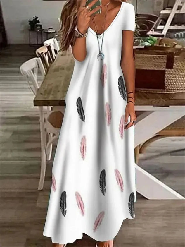 Women Butterfly V Neck Short Sleeve Comfy Casual Maxi Dress